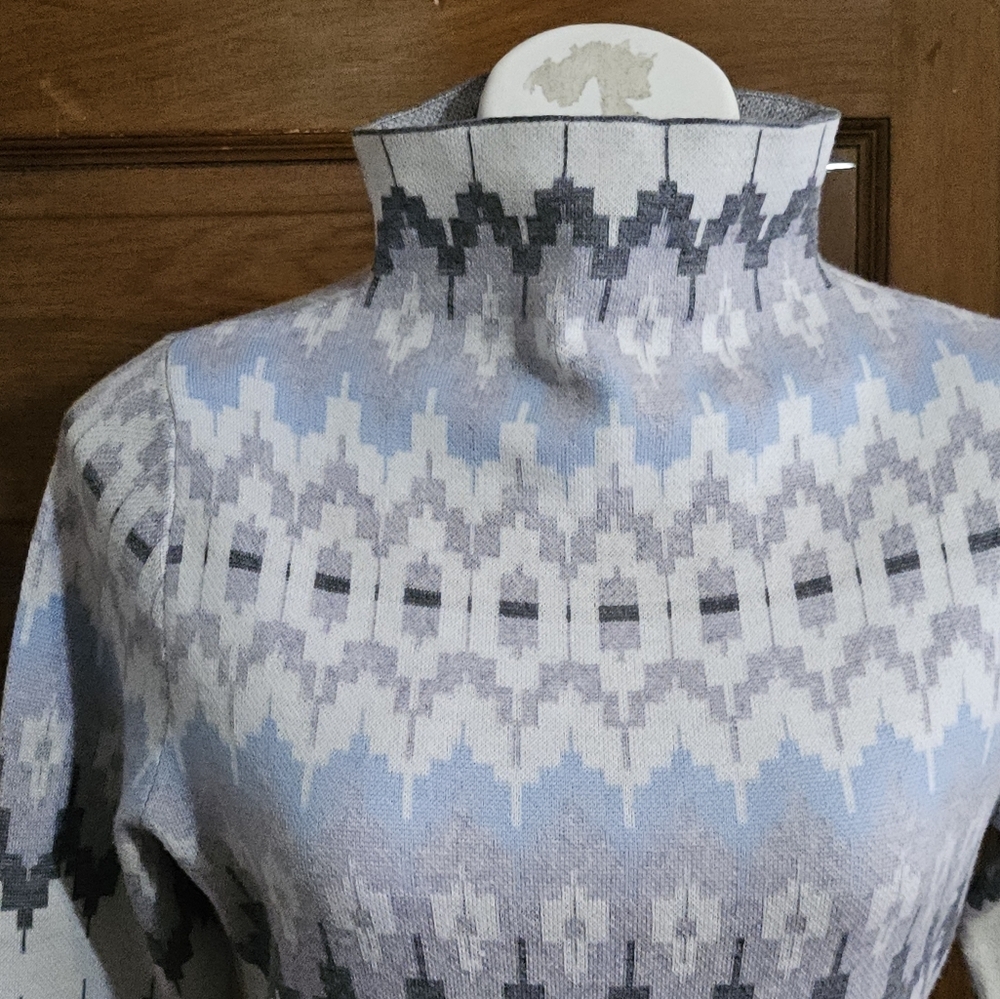 Icelandic Design Merino Wool Mock Neck Sweater dress Gray & Blue Size S - Picture 4 of 11